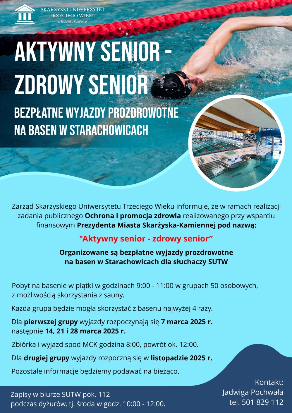 plakat aktywny senior zdrowy senior wyjazdy na basen 2025