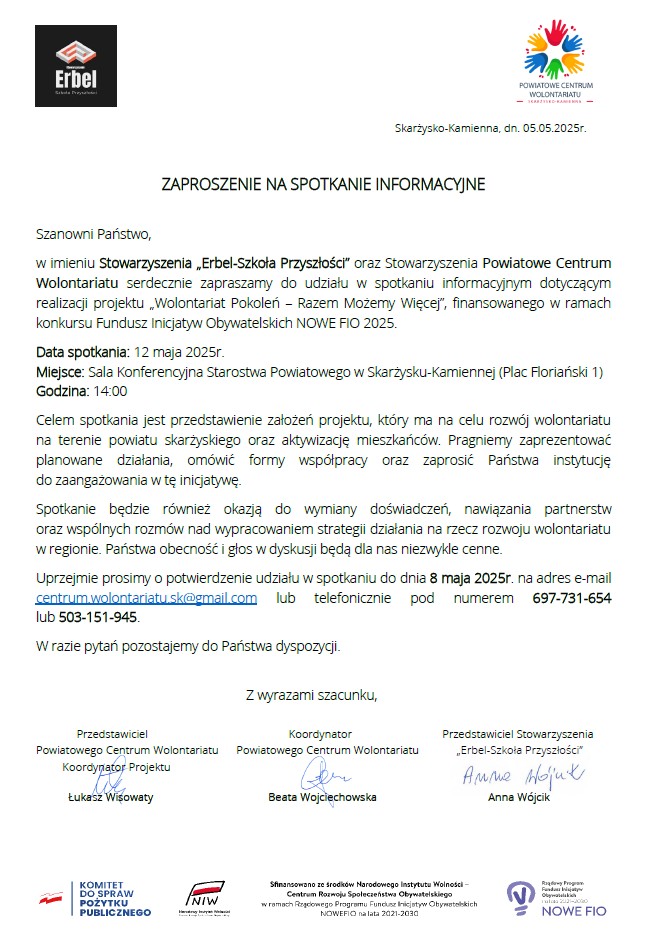 zaproszenie na spotkanie Erbel 1